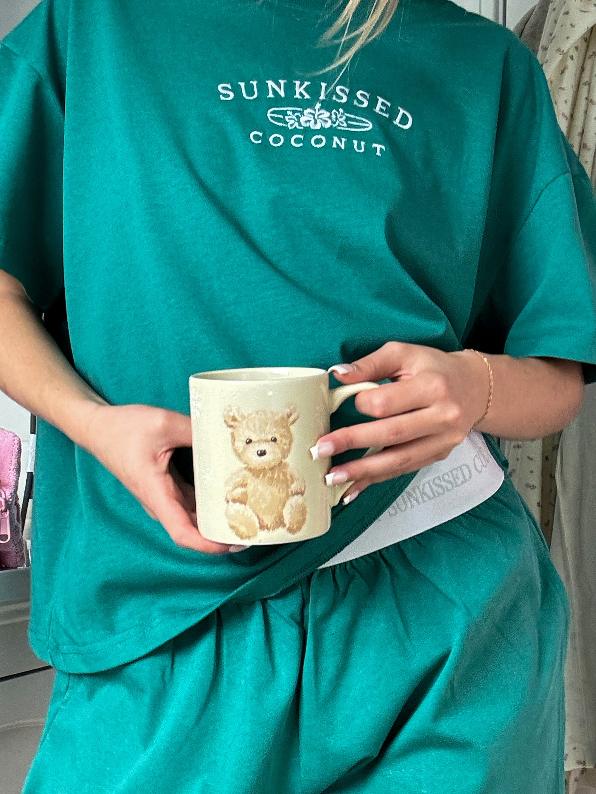 Bubbly Green Basic Watercolor Embroider Tee