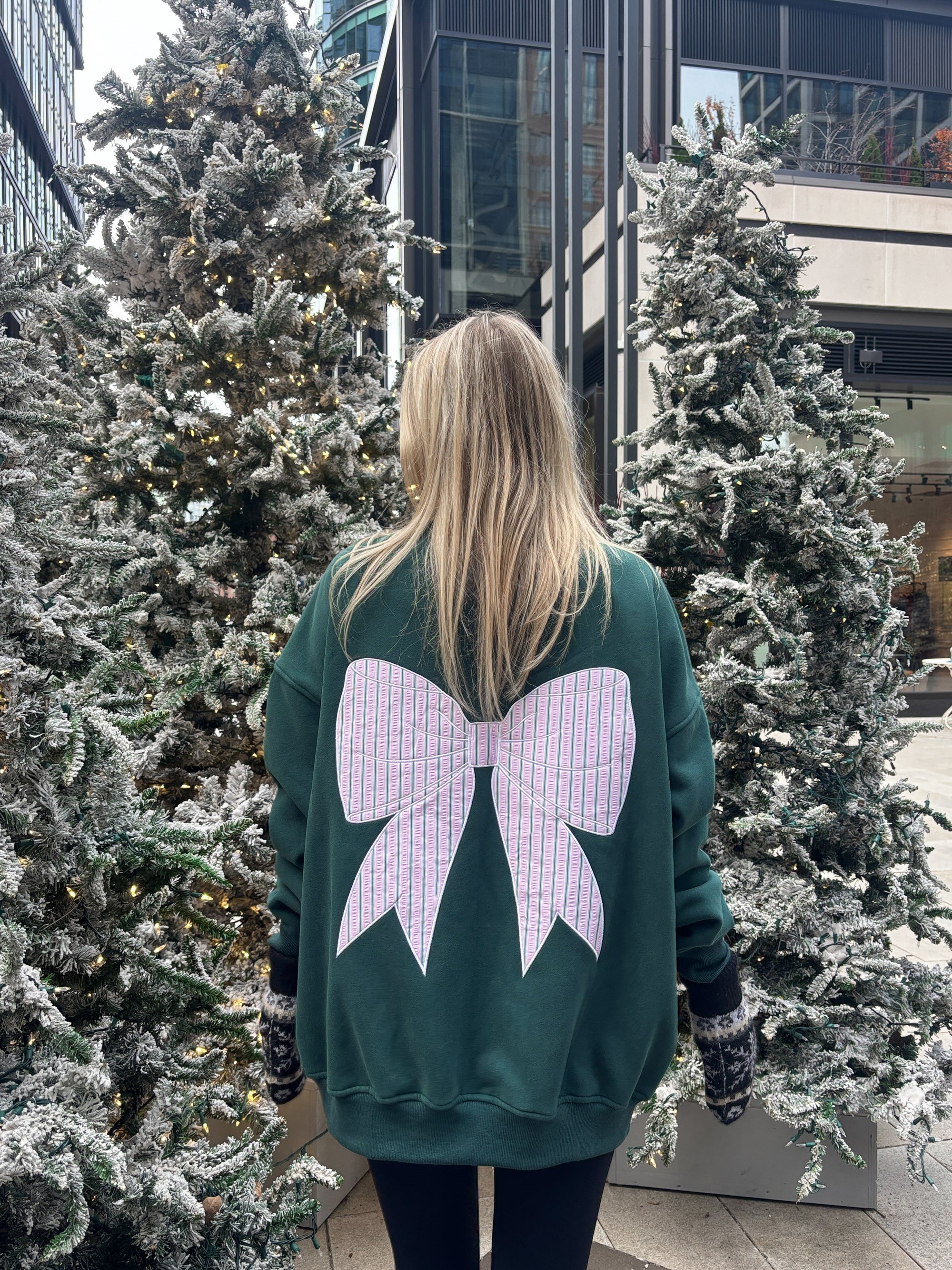 Stripe Bow Embroider Sweatshirt
