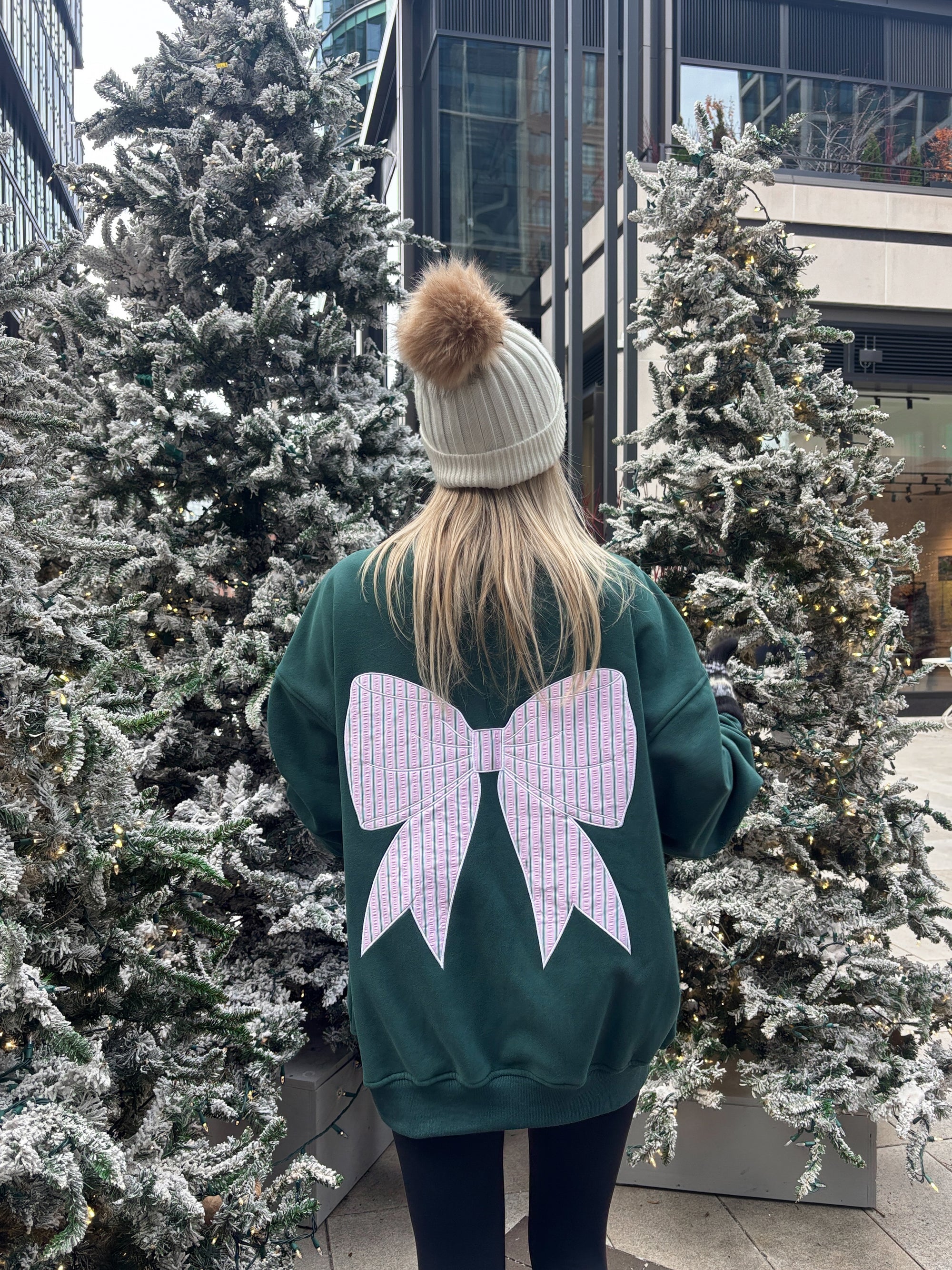 Stripe Bow Embroider Sweatshirt