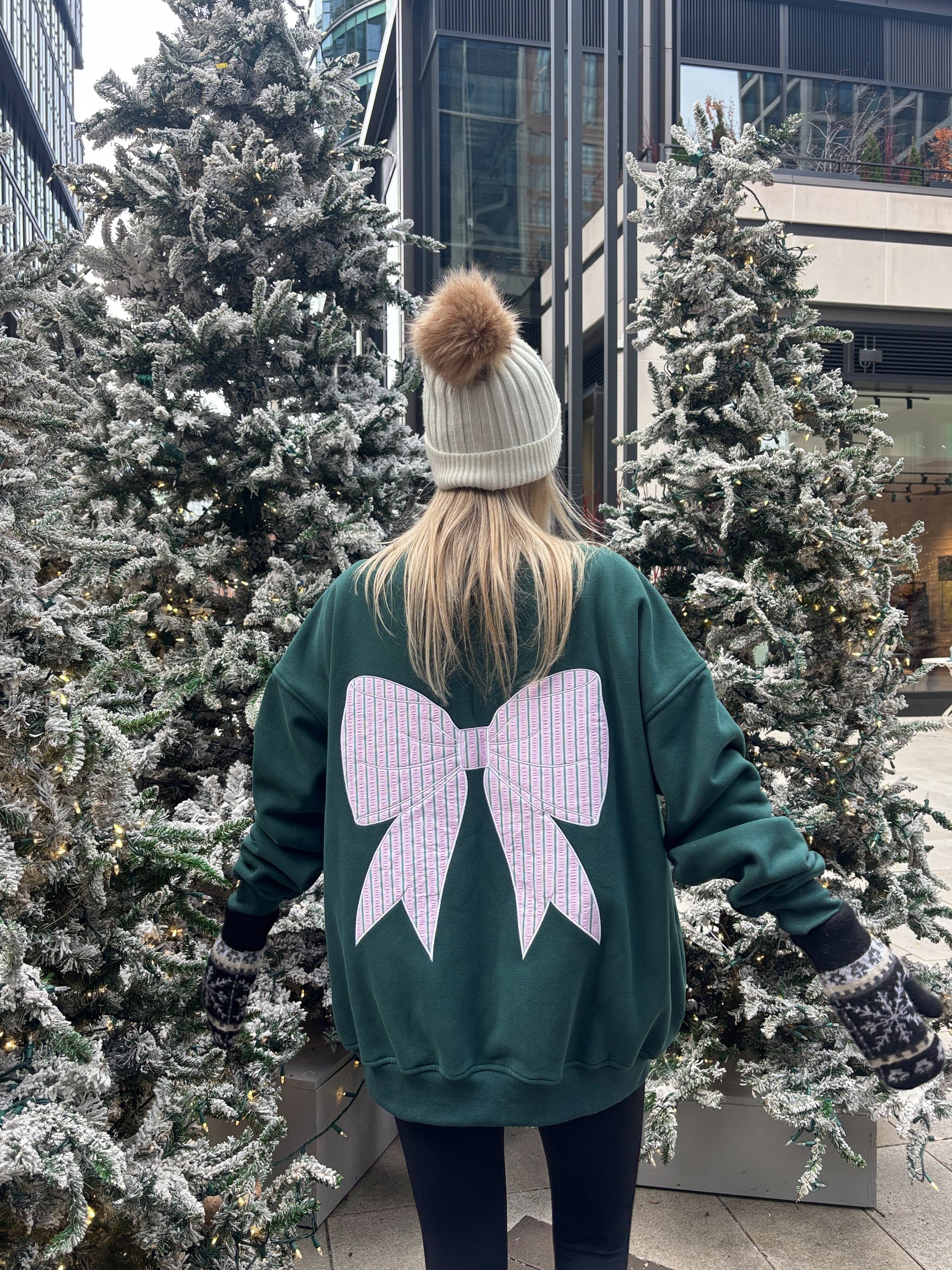 Stripe Bow Embroider Sweatshirt