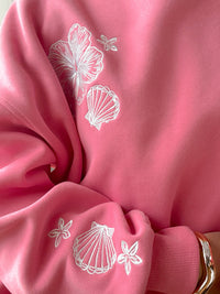 Hibiscus Pink Tropical Embroider Sweatshirt