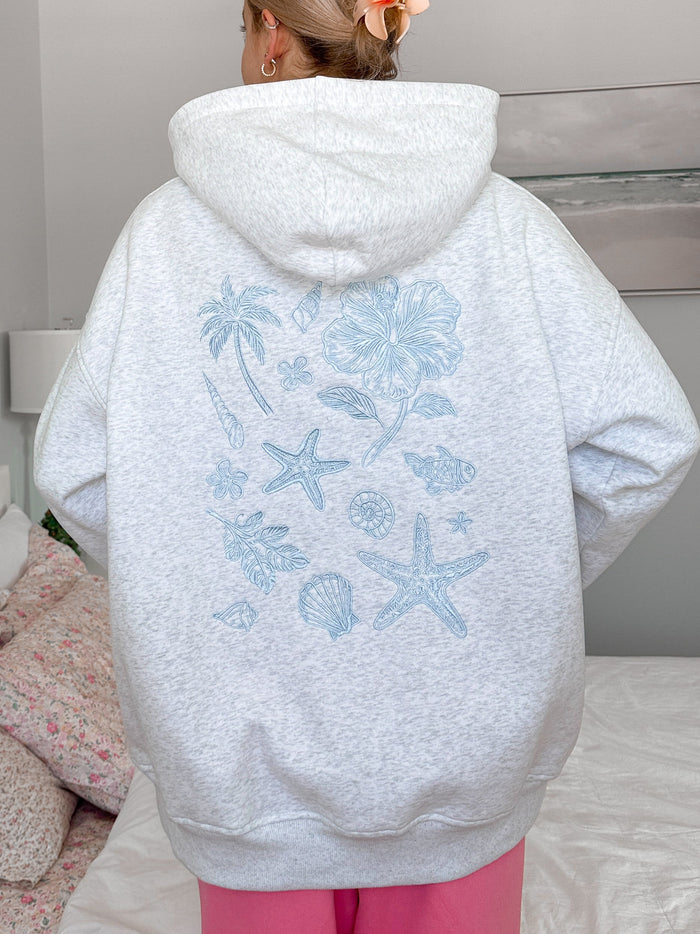 Pearl Grey Tropical Embroider Hoodie