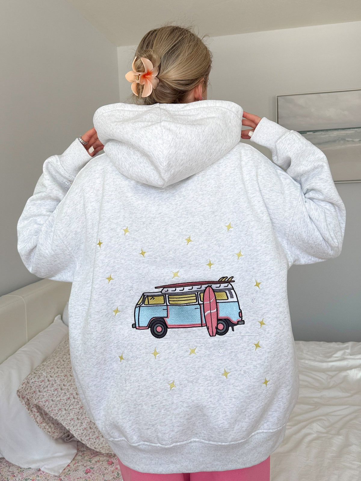 Pearl Grey Embroider Van Star Hoodie