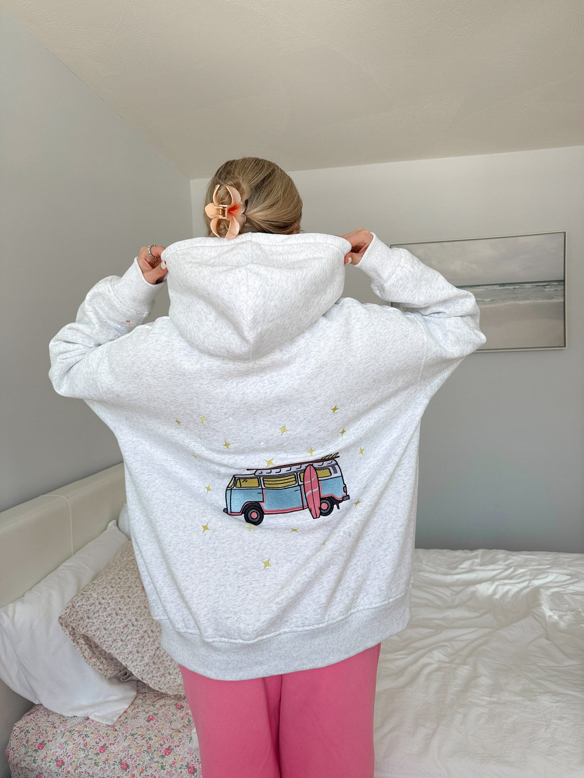 Pearl Grey Embroider Van Star Hoodie