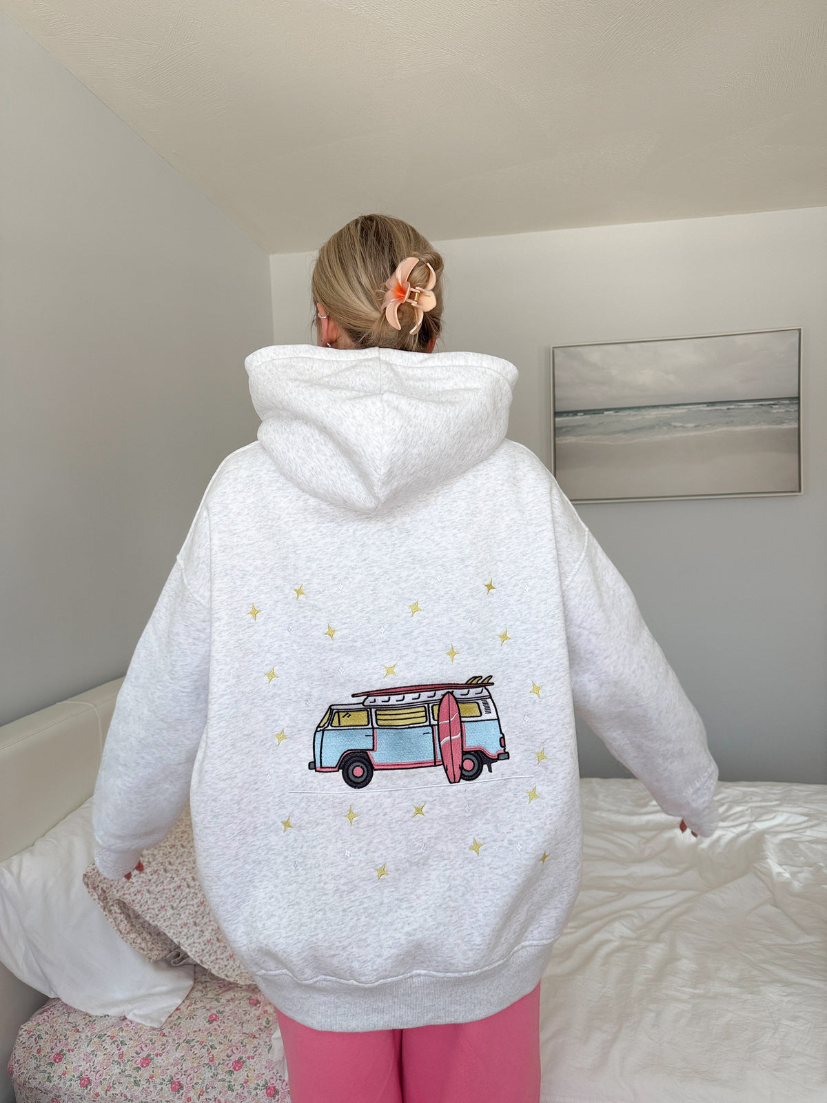 Pearl Grey Embroider Van Star Hoodie