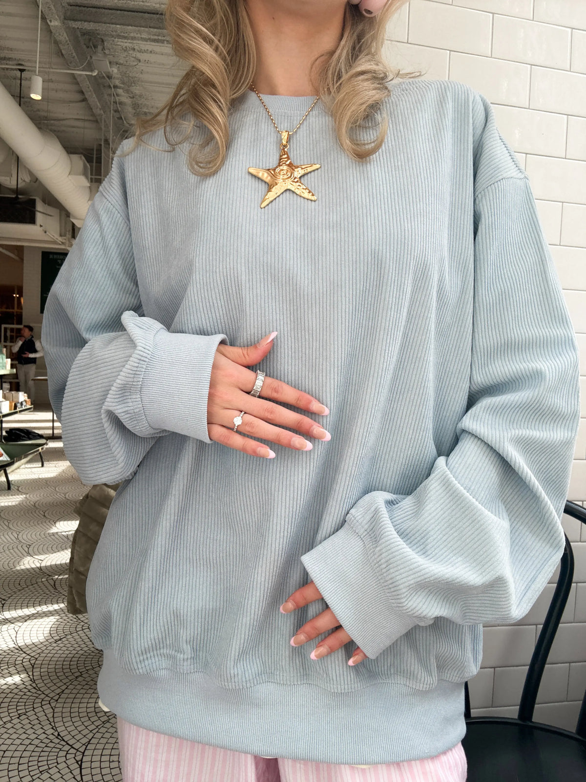 Coastal Blue Corduroy Oversized Crewneck