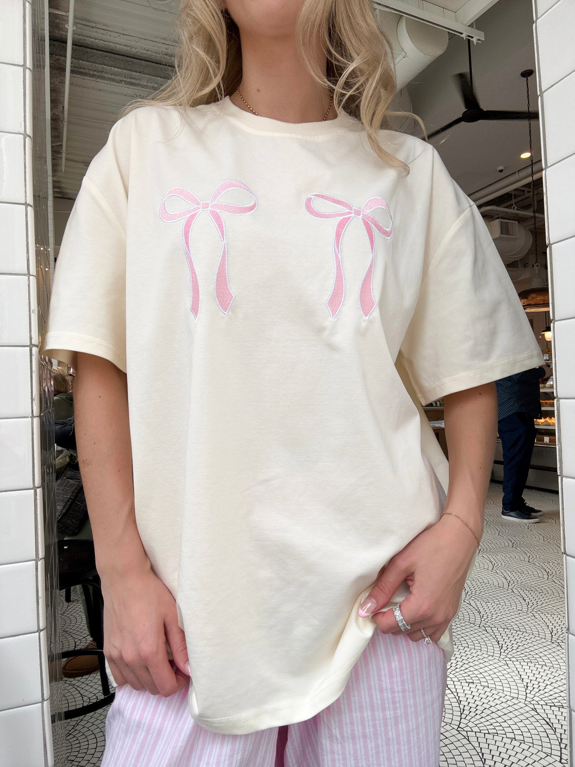 Pink Embroider Bow Tee