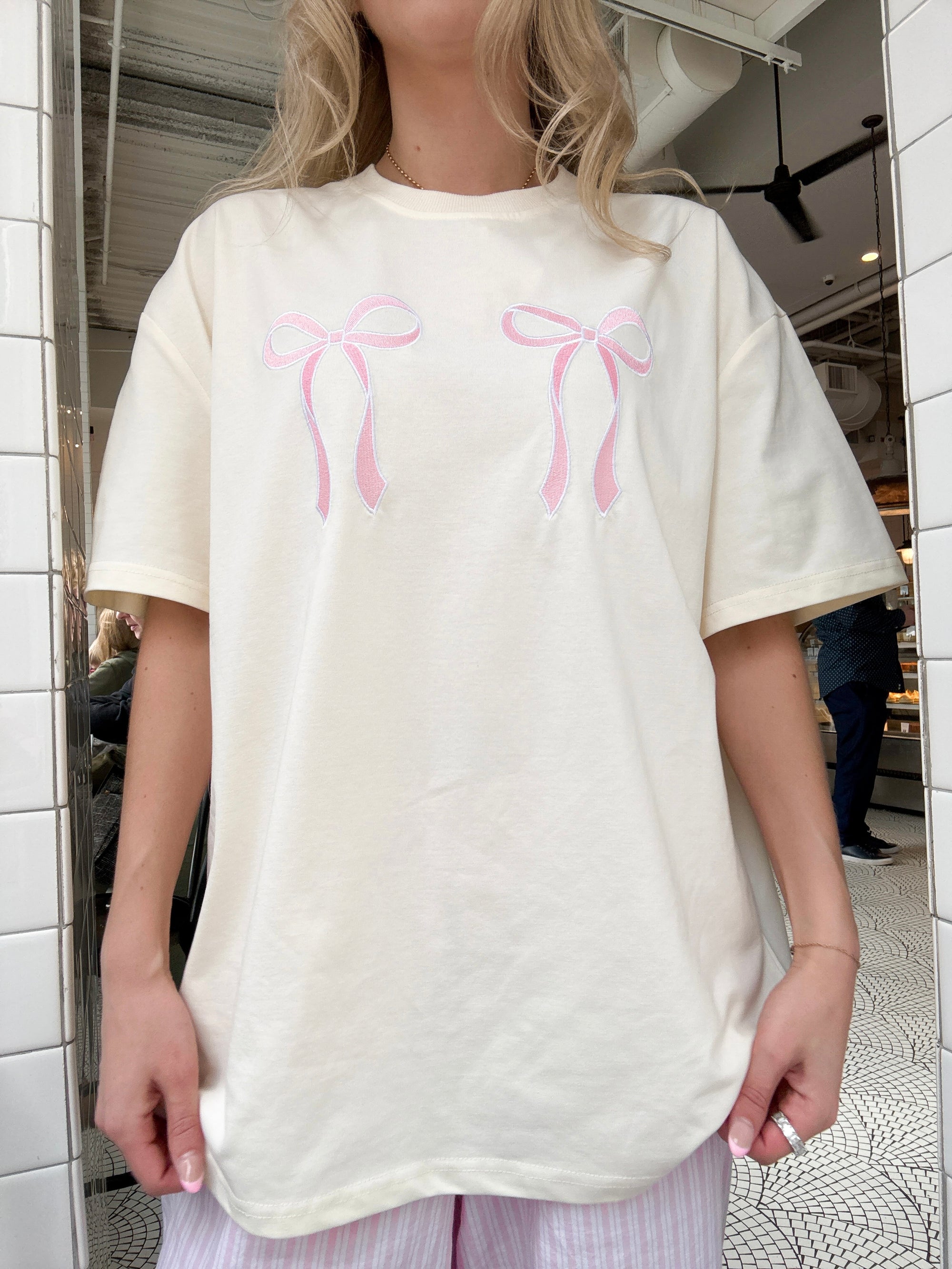 Pink Embroider Bow Tee