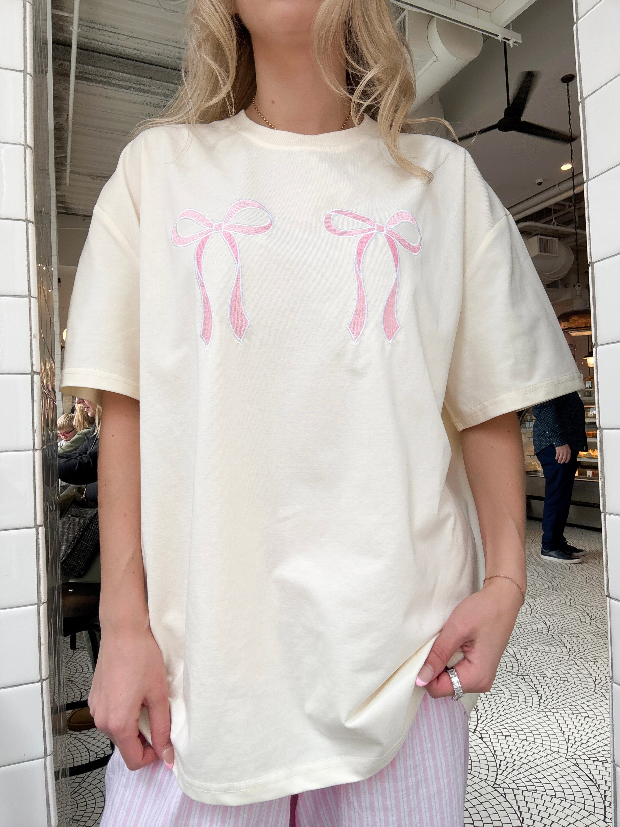 Pink Embroider Bow Tee