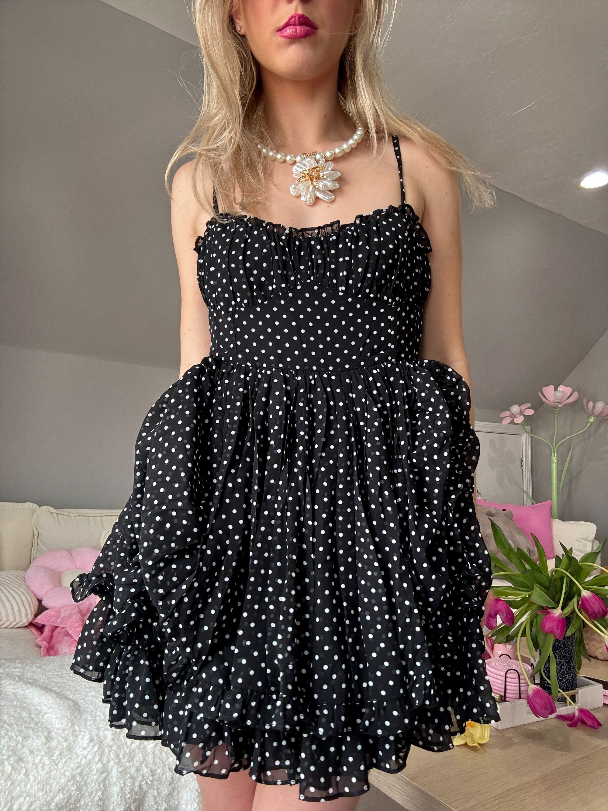 Noire Black Polka Dot Dress