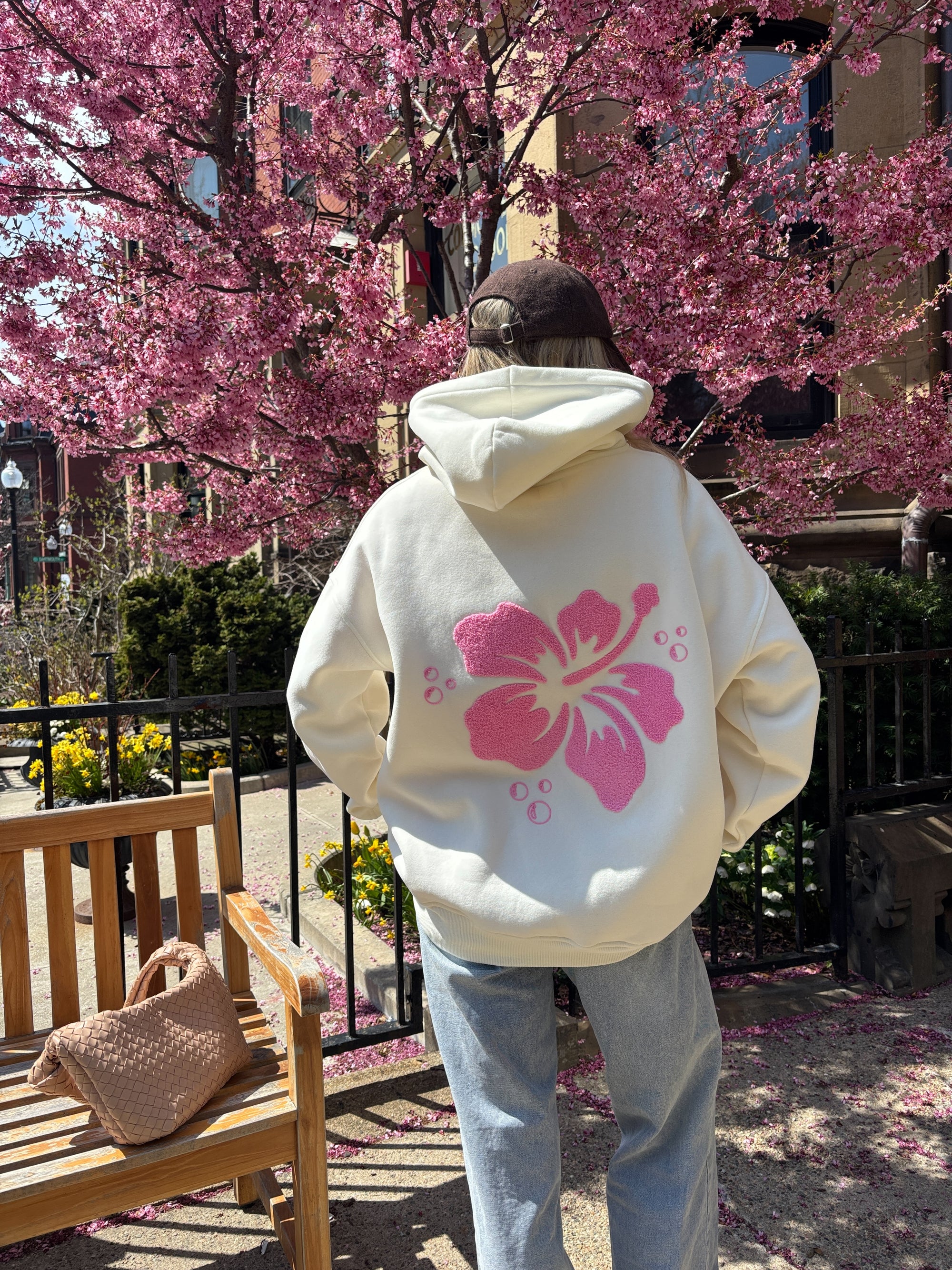 Ivory Hibiscus Flower Hoodie