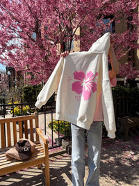 Ivory Hibiscus Flower Hoodie