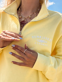 Isabella Banana Yellow Sunkissedcoconut Embroider Quarter Zip Sweatshirt