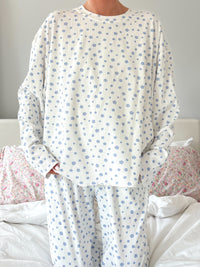 White Lilo Blue Floral Long Sleeve Pajama Top