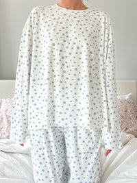 White Lilo Blue Floral Long Sleeve Pajama Top
