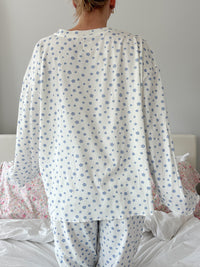 White Lilo Blue Floral Long Sleeve Pajama Top