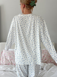 White Lilo Blue Floral Long Sleeve Pajama Top