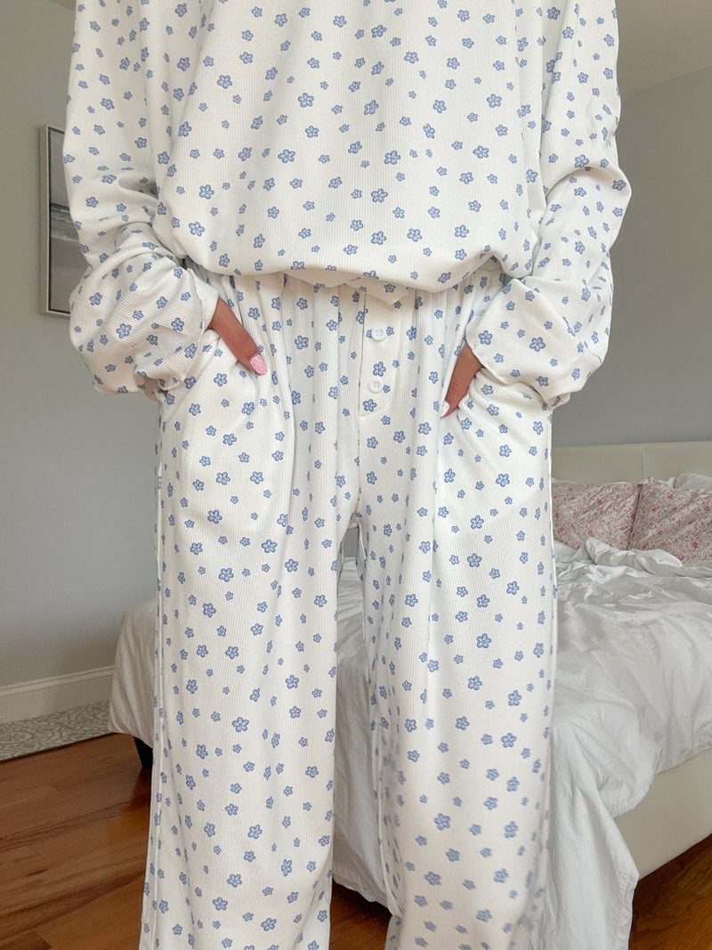 White Lilo Blue Floral Pajama Pants