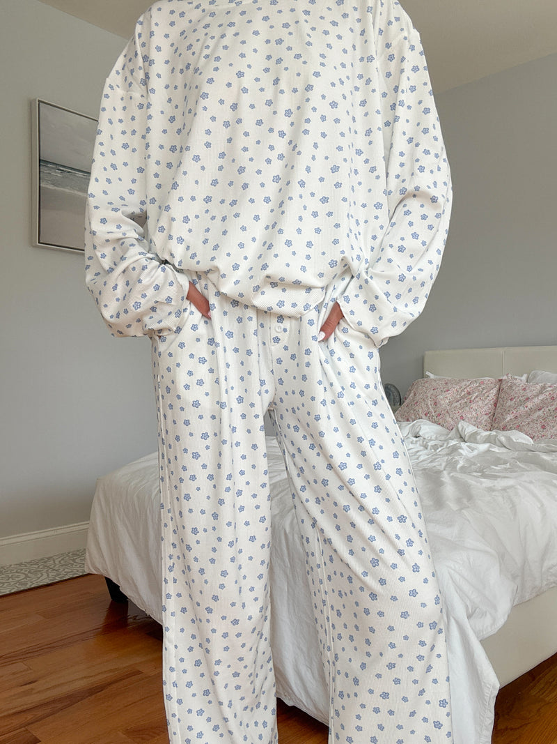 White Lilo Blue Floral Pajama Pants