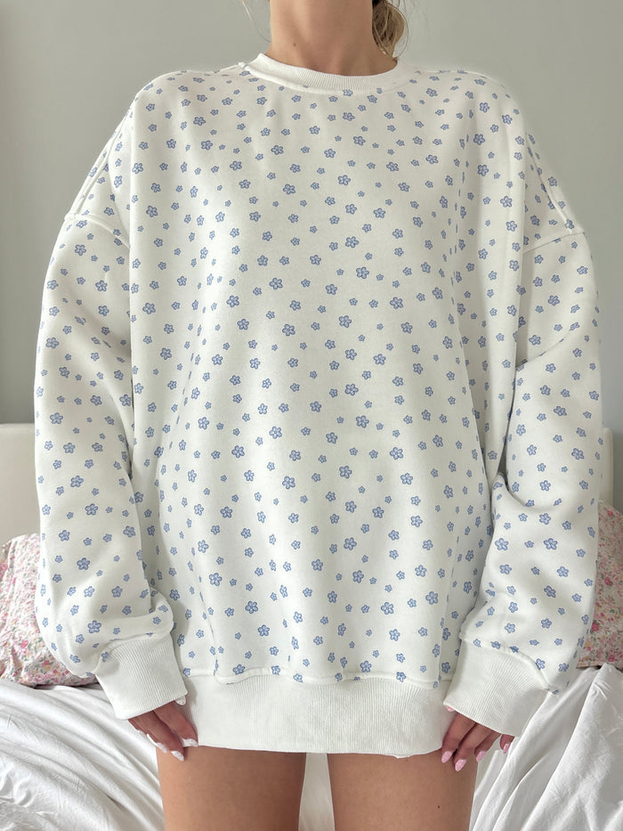 White Lilo Blue Floral Sweatshirt