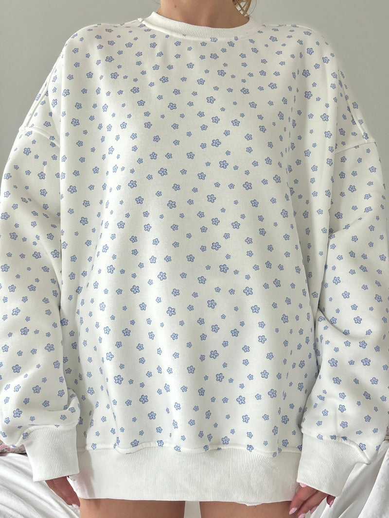 White Lilo Blue Floral Sweatshirt