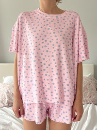 Light Pink Lilo Blue Floral Short Sleeve Pajama Top