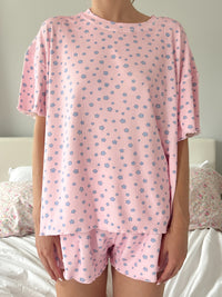 Light Pink Lilo Blue Floral Short Sleeve Pajama Top