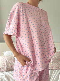 Light Pink Lilo Blue Floral Short Sleeve Pajama Top