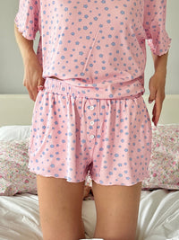 Light Pink Lilo Blue Floral Pajama Shorts