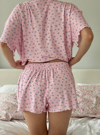Light Pink Lilo Blue Floral Pajama Shorts