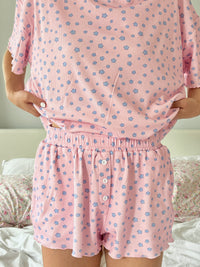 Light Pink Lilo Blue Floral Pajama Shorts