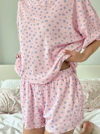 Light Pink Lilo Blue Floral Pajama Shorts