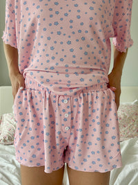 Light Pink Lilo Blue Floral Pajama Shorts