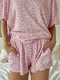 Light Pink Lilo Blue Floral Pajama Shorts