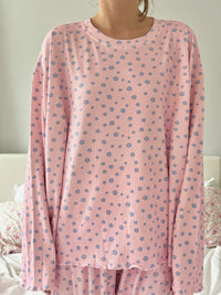 Light Pink Lilo Blue Floral Long Sleeve Pajama Top