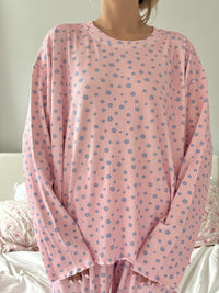 Light Pink Lilo Blue Floral Long Sleeve Pajama Top