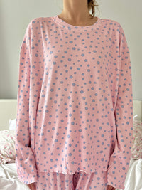 Light Pink Lilo Blue Floral Long Sleeve Pajama Top