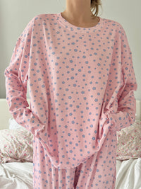 Light Pink Lilo Blue Floral Long Sleeve Pajama Top