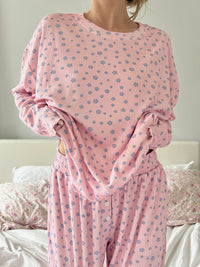 Light Pink Lilo Blue Floral Long Sleeve Pajama Top