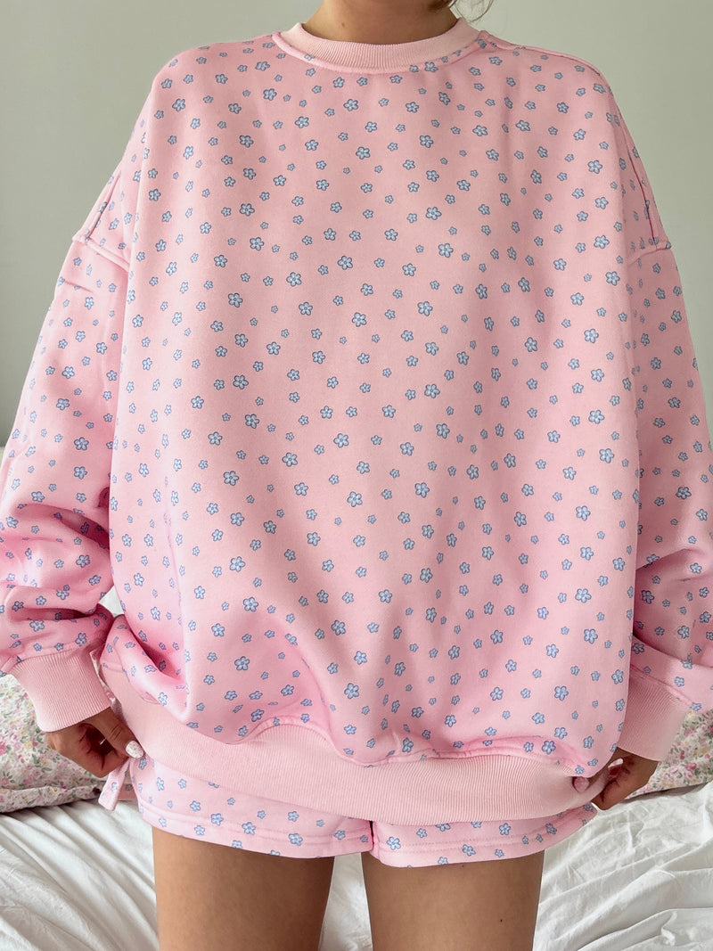 Light Pink Lilo Blue Floral Sweatshirt