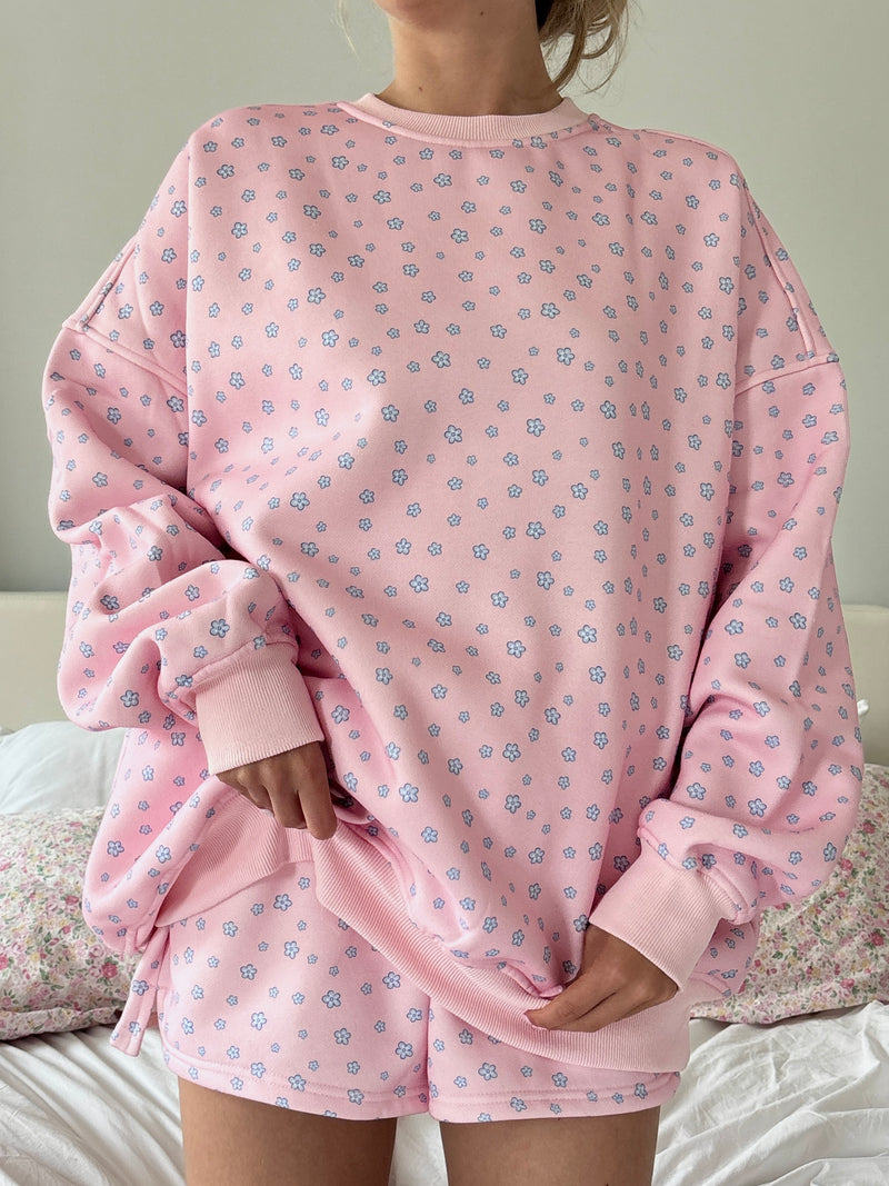 Light Pink Lilo Blue Floral Sweatshirt