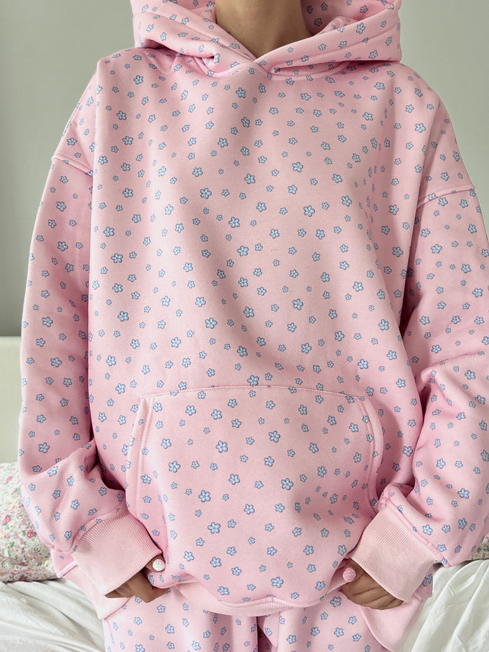 Light Pink Lilo Blue Floral Hoodie