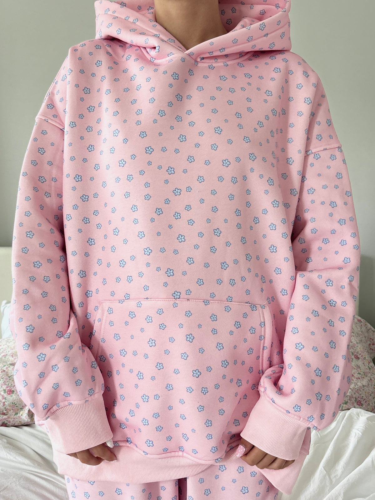 Light Pink Lilo Blue Floral Hoodie