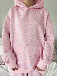 Light Pink Lilo Blue Floral Hoodie