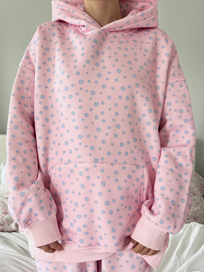 Light Pink Lilo Blue Floral Hoodie