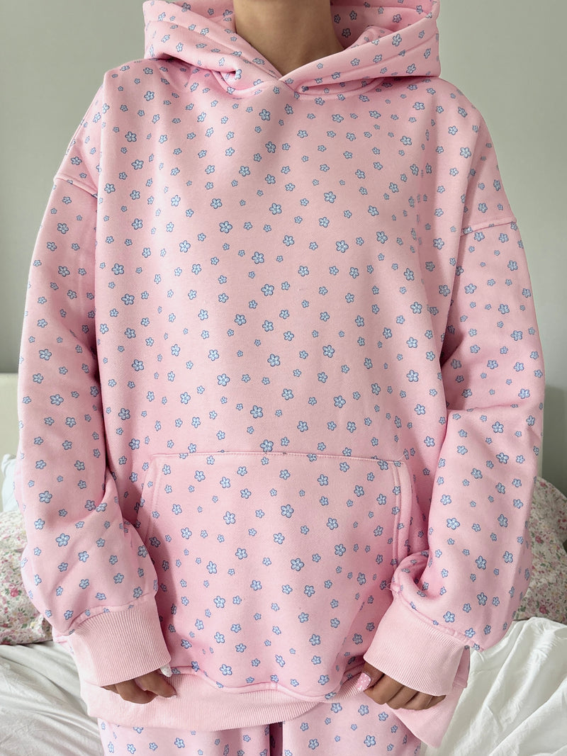Light Pink Lilo Blue Floral Hoodie
