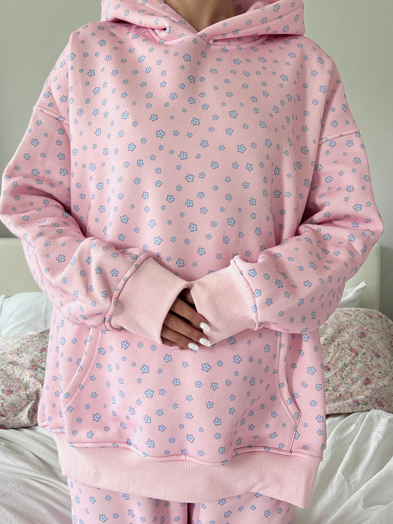 Light Pink Lilo Blue Floral Hoodie