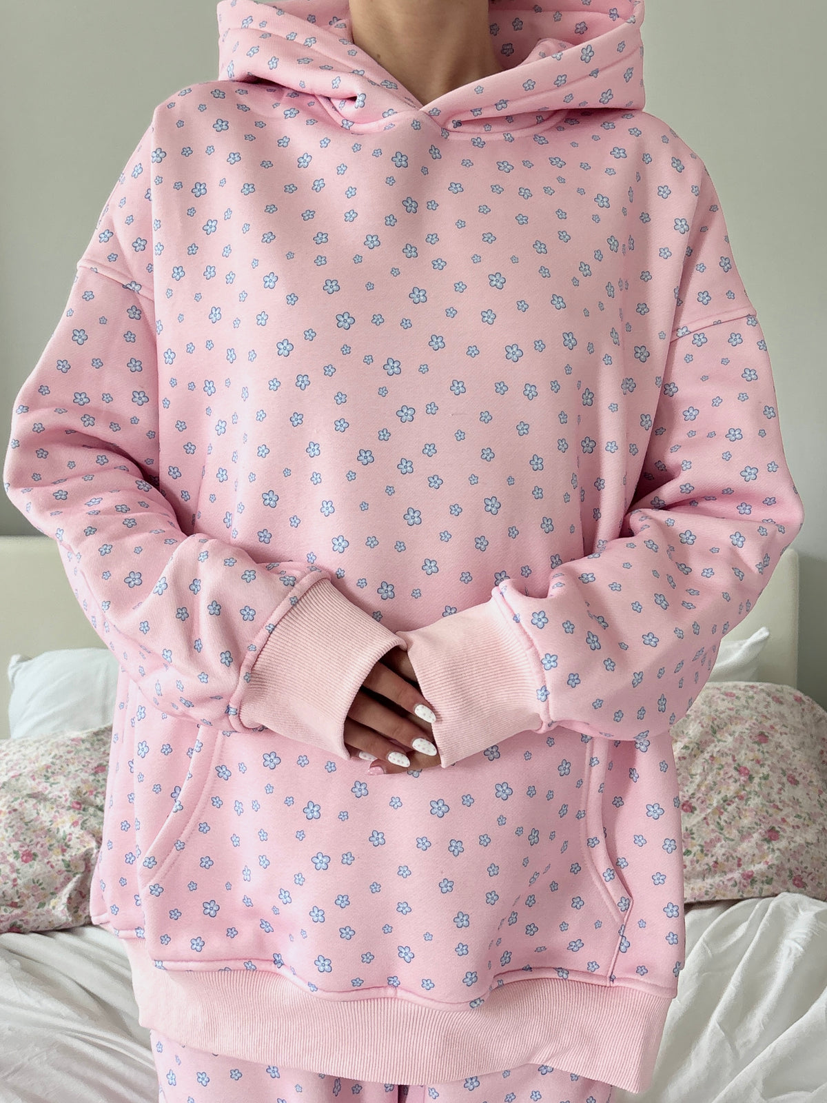 Light Pink Lilo Blue Floral Hoodie
