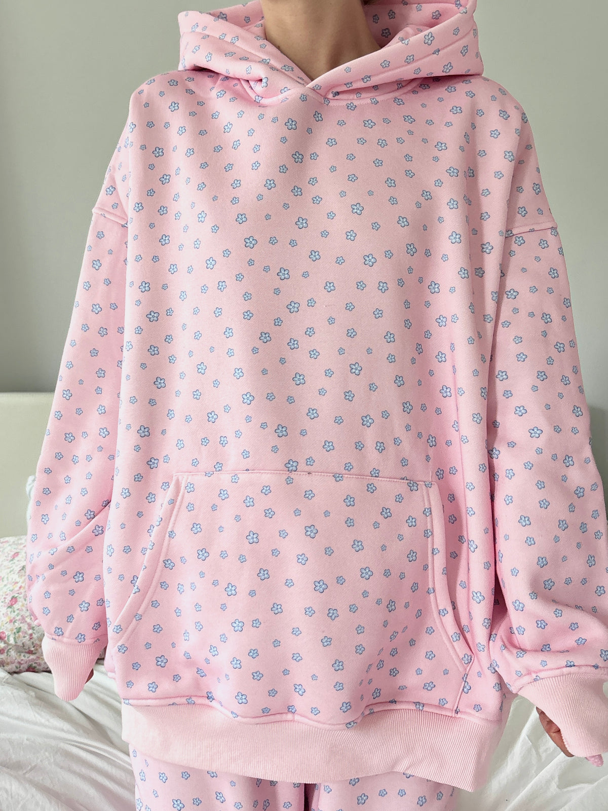 Light Pink Lilo Blue Floral Hoodie