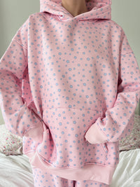 Light Pink Lilo Blue Floral Hoodie
